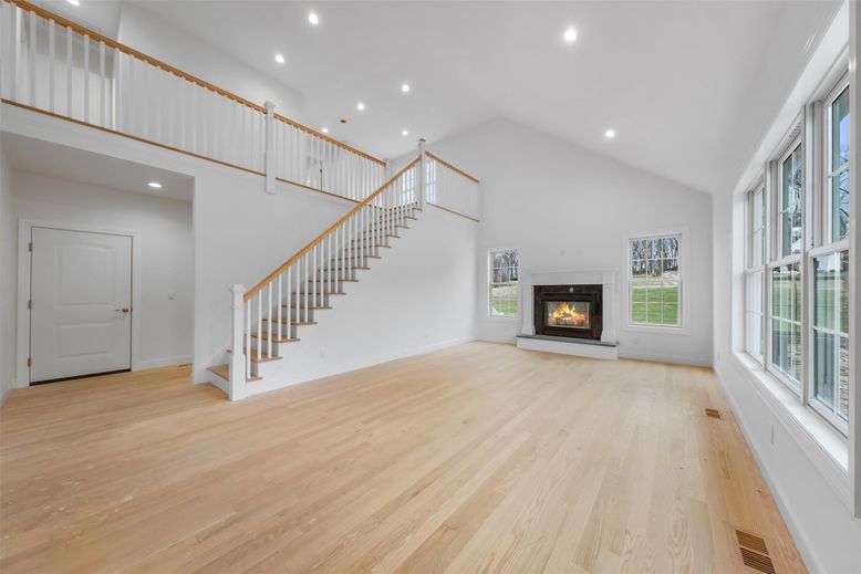 Fireplace, Interior, Recessed Lighting, Wood Texture Flooring