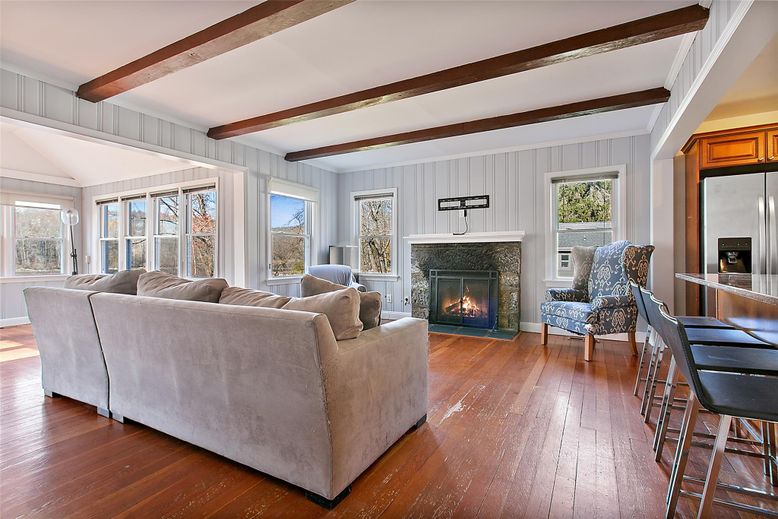 Fireplace, Interior, Living room, Wooden Beams, Wood Texture Flooring