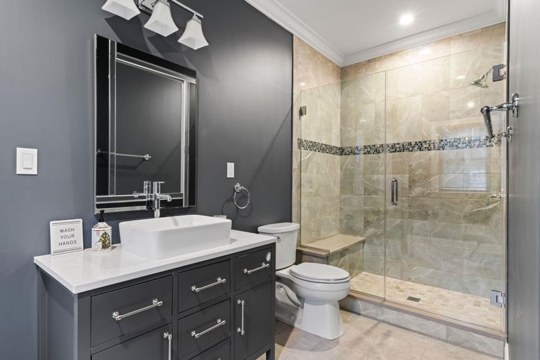 Bathroom, Glass Shower, Interior, Recessed Lighting