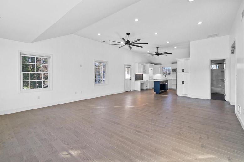 Empty room, Interior, Kitchen, Recessed Lighting, Wood Texture Flooring