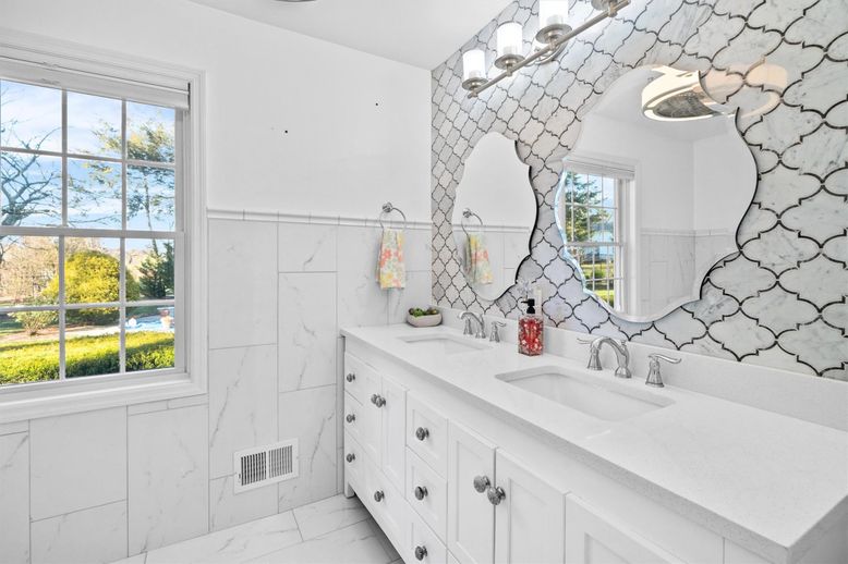 Bathroom, Dual Sink Vanities, Interior, Marble, Marble Walls