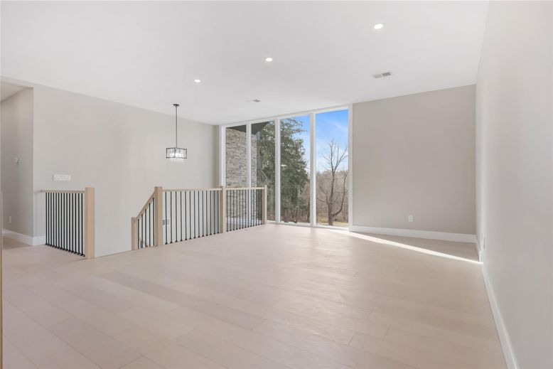 Empty room, Interior, Pendant Lights, Recessed Lighting, Wood Texture Flooring