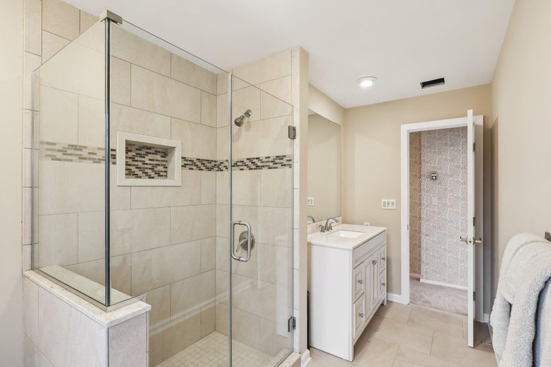 Bathroom, Glass Shower, Interior, Recessed Lighting