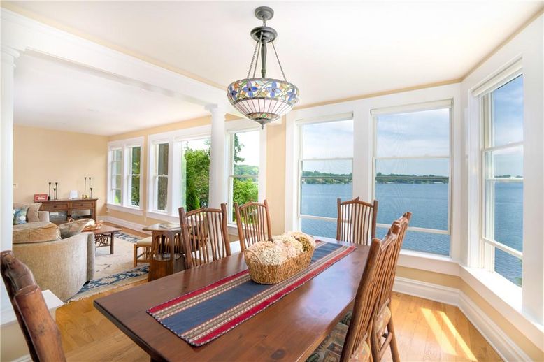 Dining room, Interior, Living room, Pendant Lights, Water, Wood Texture Flooring