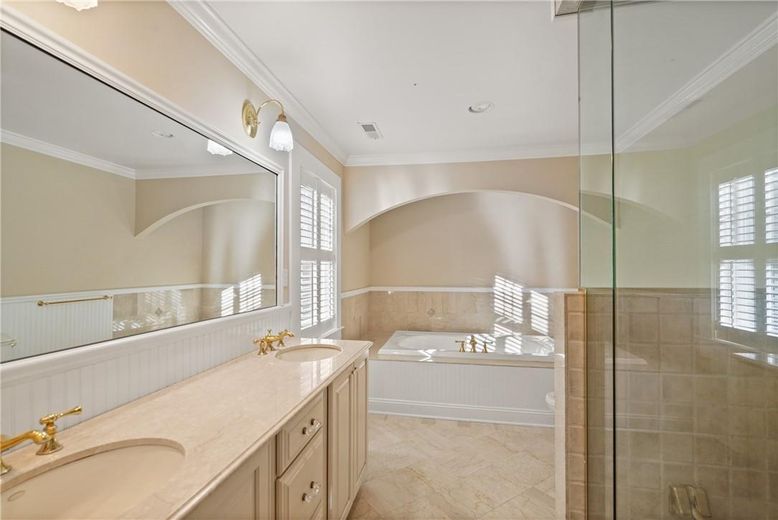 Bathroom, Dual Sink Vanities, Glass Shower, Interior, Recessed Lighting