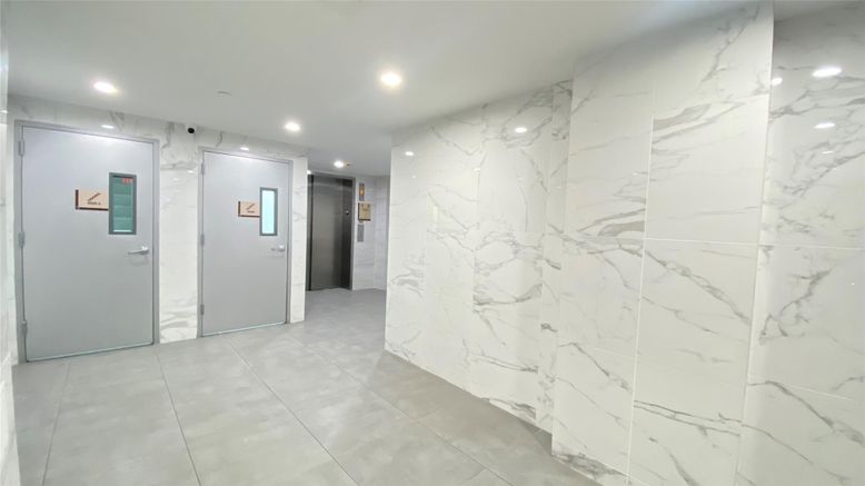Elevator, Interior, Marble Walls, Recessed Lighting