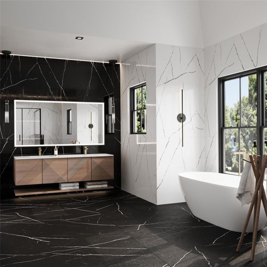Bathroom, Free Standing Baths, Interior, Marble, Marble Walls, Recessed Lighting