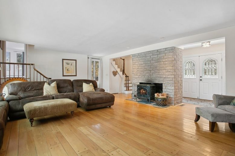 Fireplace, Interior, Living room, Stone Walls, Wood Texture Flooring