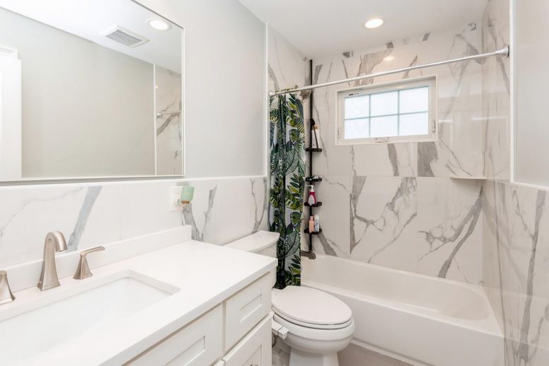 Bathroom, Interior, Marble Walls, Recessed Lighting