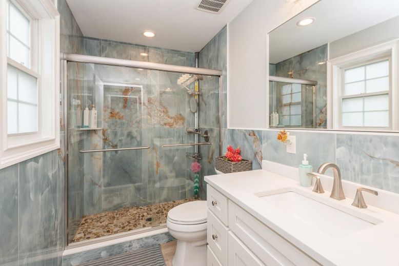 Bathroom, Glass Shower, Interior, Recessed Lighting