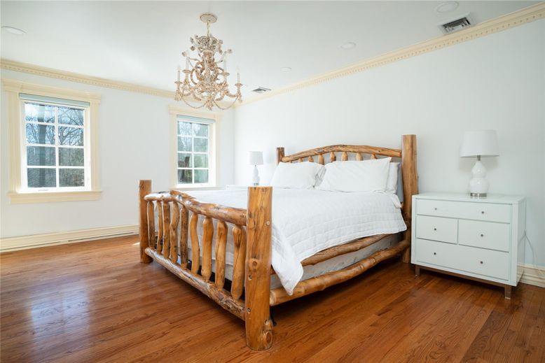 Bedroom, Chandelier, Interior, Wood Texture Flooring