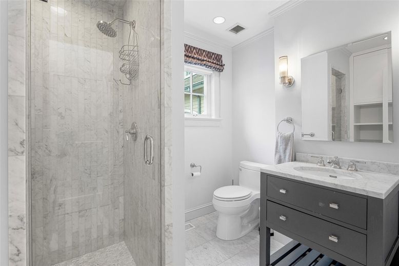 Bathroom, Glass Shower, Interior, Marble Walls, Recessed Lighting