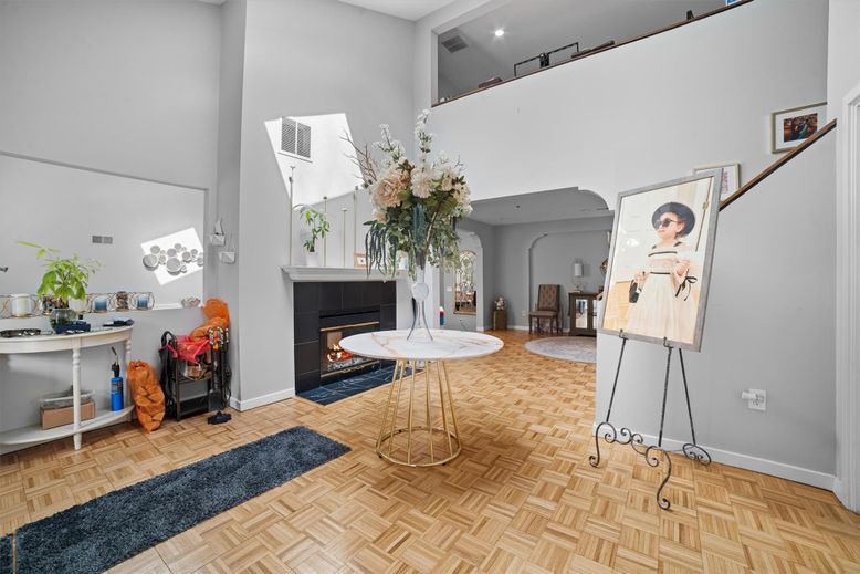 Fireplace, Interior, Recessed Lighting, Wood Texture Flooring