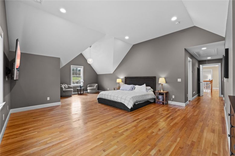 Bedroom, Interior, Pendant Lights, Recessed Lighting, Wood Texture Flooring