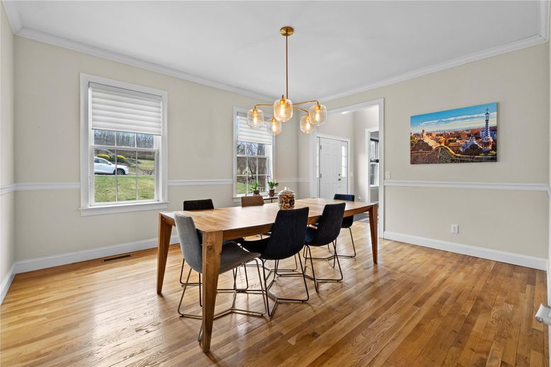 Dining room, Interior, Pendant Lights, Wood Texture Flooring