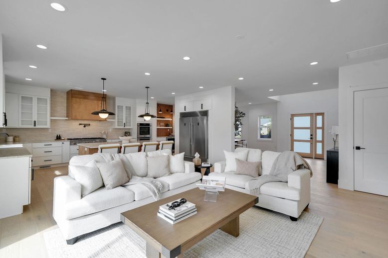 Interior, Kitchen, Living room, Pendant Lights, Recessed Lighting, Stainless Steel Appliances, Wood Texture Flooring