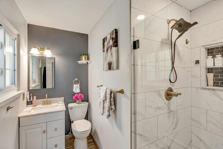 Bathroom, Glass Shower, Interior, Marble Walls