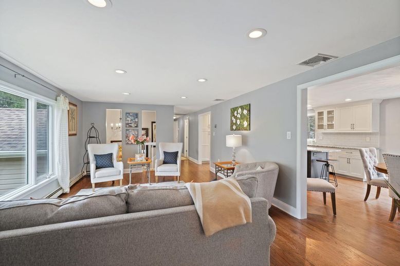 Dining room, Interior, Kitchen, Living room, Recessed Lighting, Wood Texture Flooring