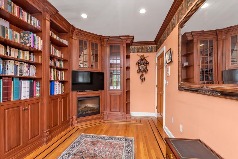 Fireplace, Interior, Recessed Lighting, Wood Texture Flooring