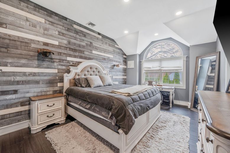 Bedroom, Interior, Recessed Lighting, Wood Texture Flooring, Wooden Walls