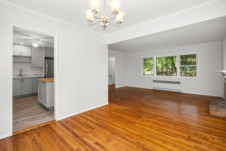 Chandelier, Empty room, Interior, Kitchen, Wood Texture Flooring