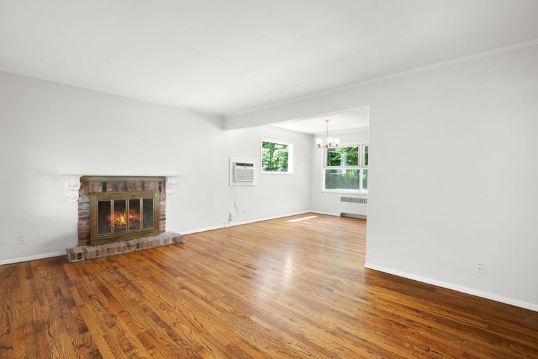 Chandelier, Empty room, Fireplace, Interior, Wood Texture Flooring