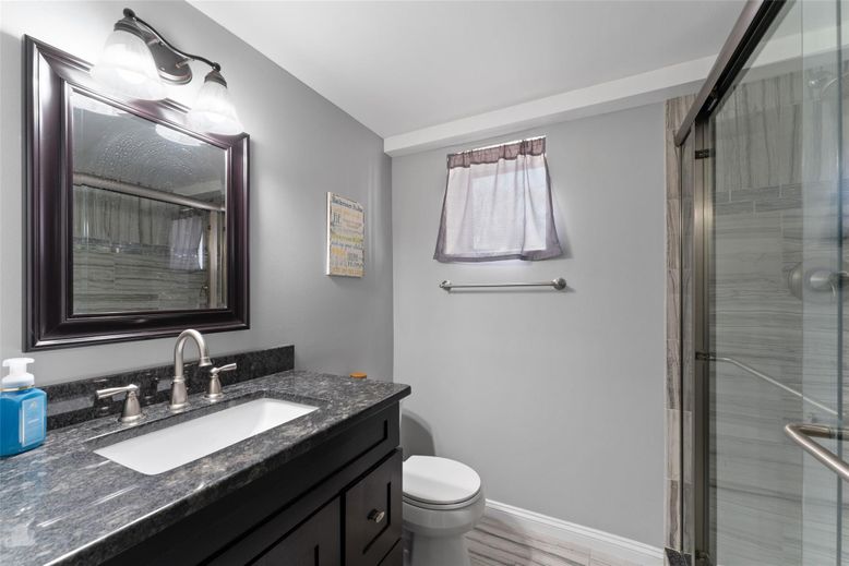 Bathroom, Glass Shower, Interior, Wood Texture Flooring