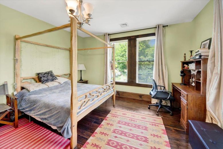 Bedroom, Chandelier, Interior, Wood Texture Flooring