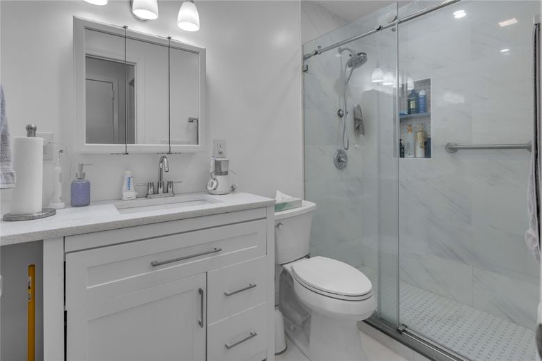 Bathroom, Glass Shower, Interior, Marble Walls, Recessed Lighting