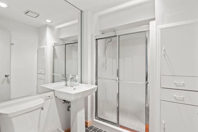Bathroom, Glass Shower, Interior, Recessed Lighting