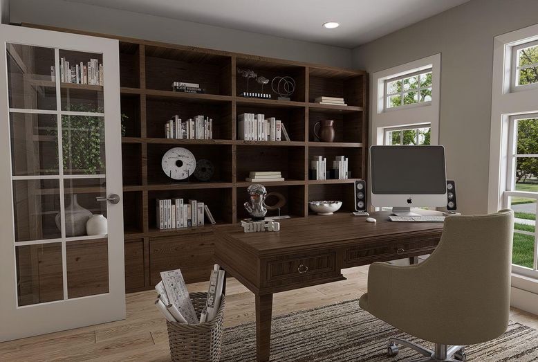 Home Office, Interior, Recessed Lighting, Wood Texture Flooring