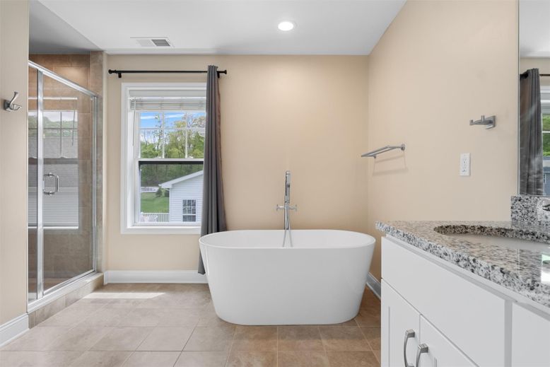 Bathroom, Free Standing Baths, Glass Shower, Interior, Recessed Lighting