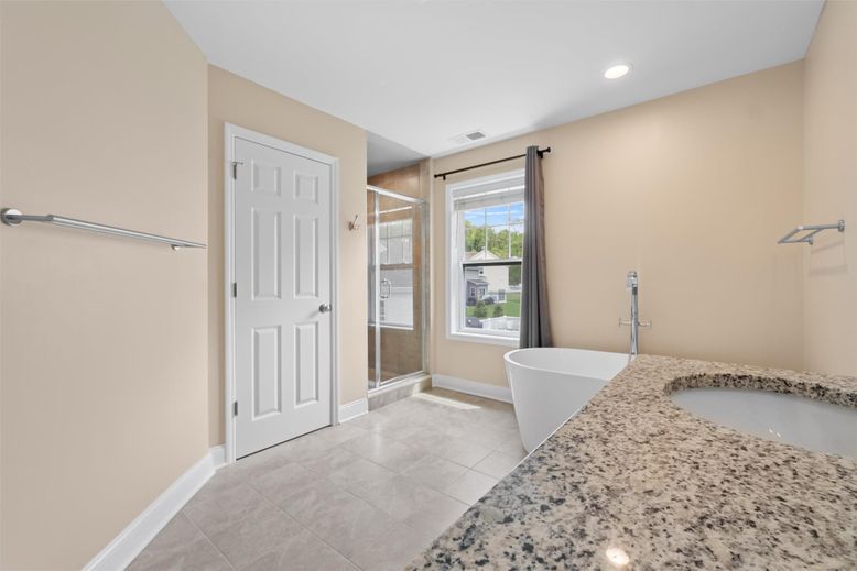 Bathroom, Free Standing Baths, Glass Shower, Interior, Recessed Lighting