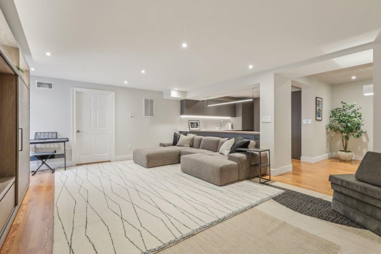 Interior, Kitchen, Living room, Recessed Lighting, Stainless Steel Appliances, Wood Texture Flooring