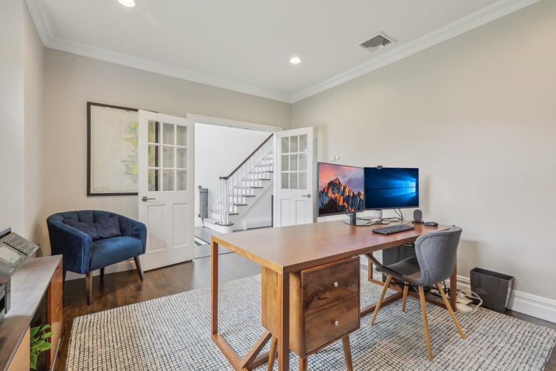 Home Office, Interior, Recessed Lighting, Wood Texture Flooring