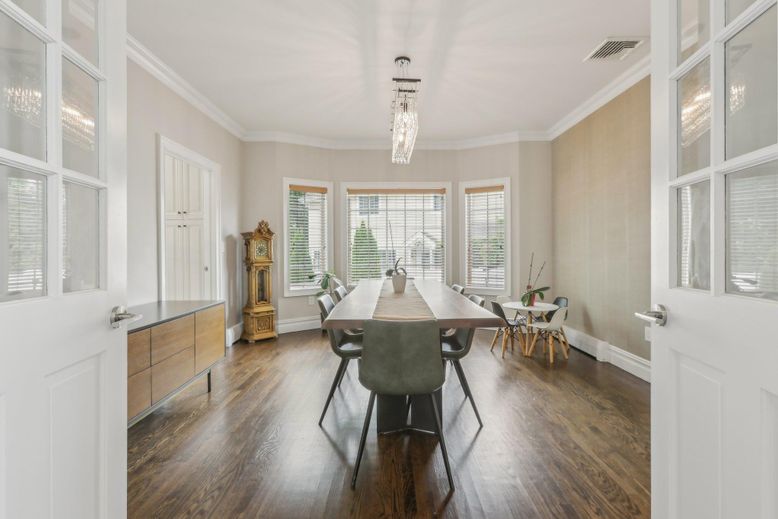 Chandelier, Dining room, Interior, Pendant Lights, Wood Texture Flooring