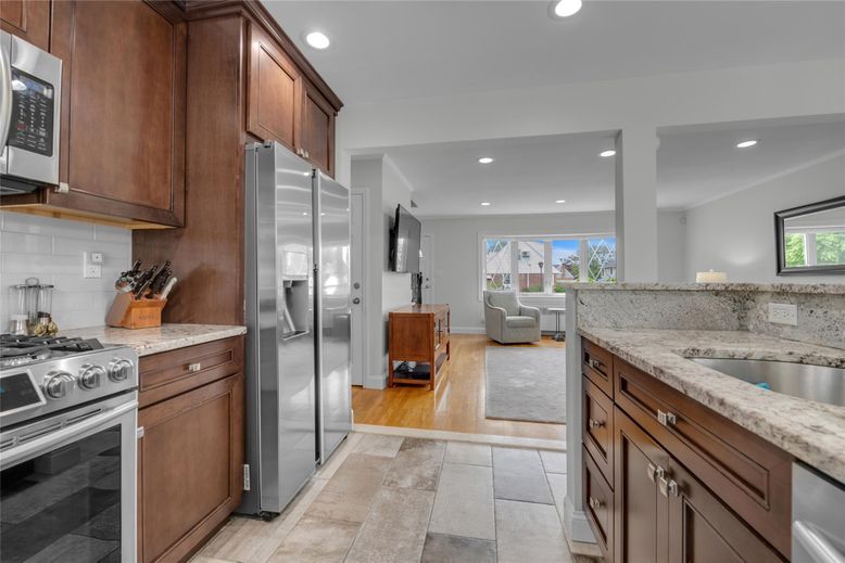 Interior, Kitchen, Living room, Recessed Lighting, Stainless Steel Appliances, Wood Texture Flooring