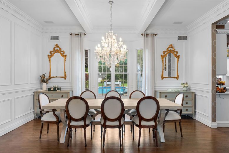 Chandelier, Dining room, Interior, Wood Texture Flooring