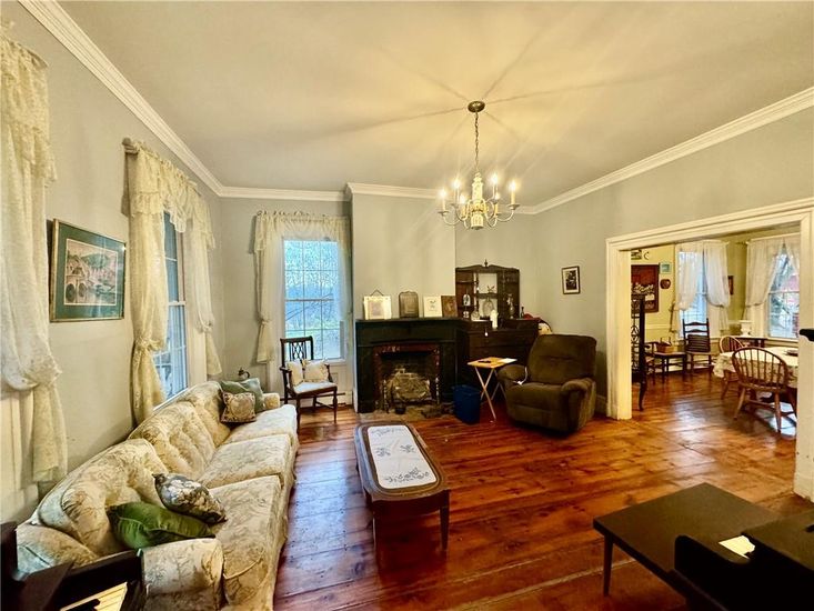Chandelier, Dining room, Fireplace, Interior, Living room, Wood Texture Flooring