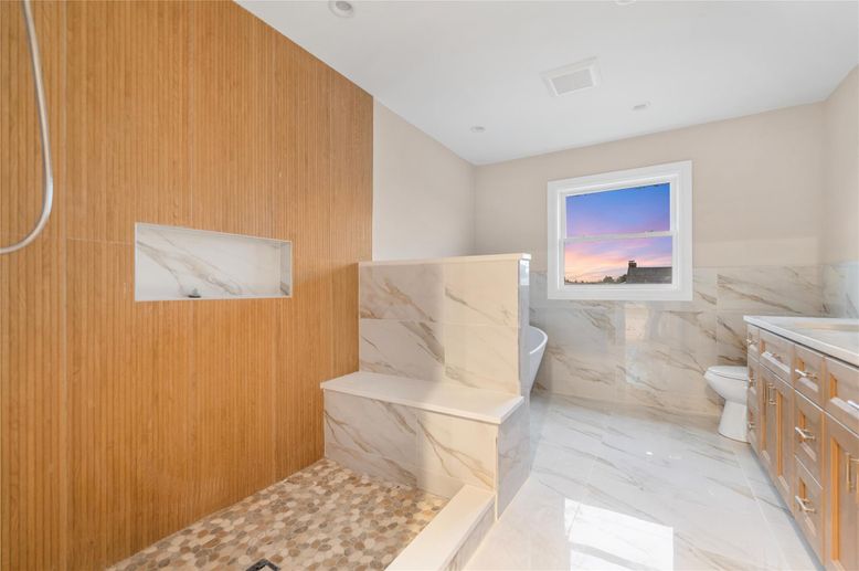Bathroom, Interior, Marble, Marble Walls, Recessed Lighting, Wooden Walls
