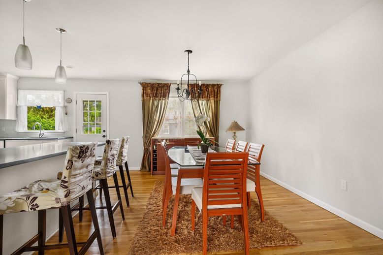 Dining room, Interior, Pendant Lights, Wood Texture Flooring