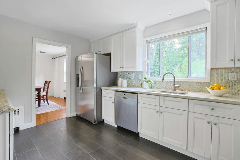 Dining room, Interior, Kitchen, Recessed Lighting, Stainless Steel Appliances, Wood Texture Flooring