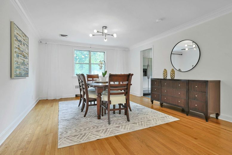 Dining room, Interior, Pendant Lights, Wood Texture Flooring