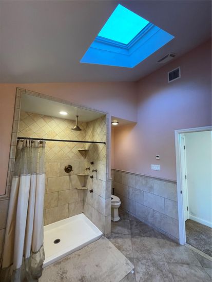 Bathroom, Glass Shower, Interior, Recessed Lighting