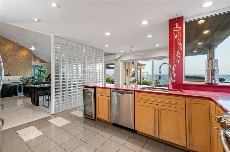 Interior, Kitchen, Recessed Lighting, Stainless Steel Appliances, Water