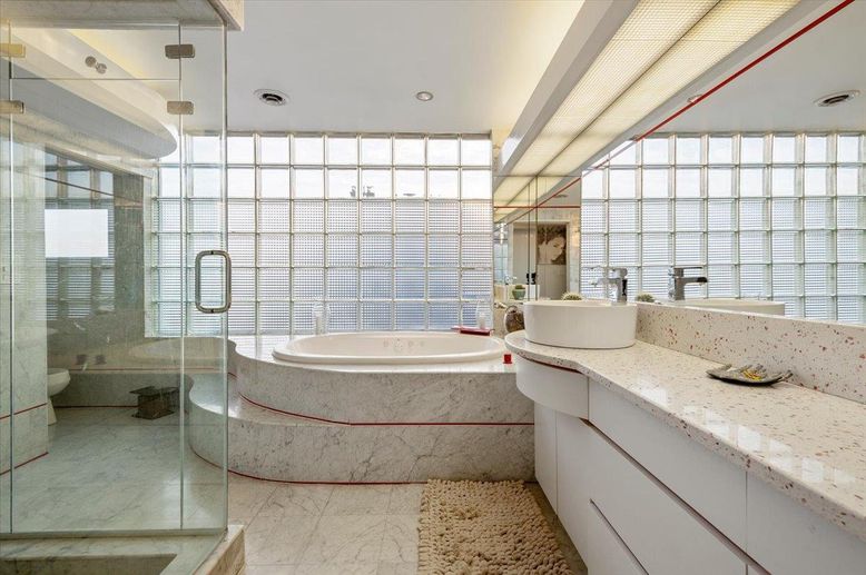 Bathroom, Glass Shower, Interior, Recessed Lighting