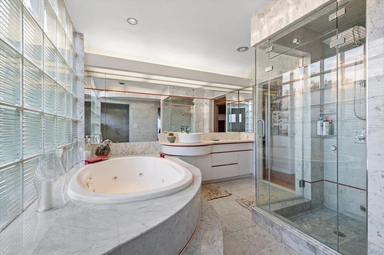 Bathroom, Glass Shower, Interior, Marble, Recessed Lighting