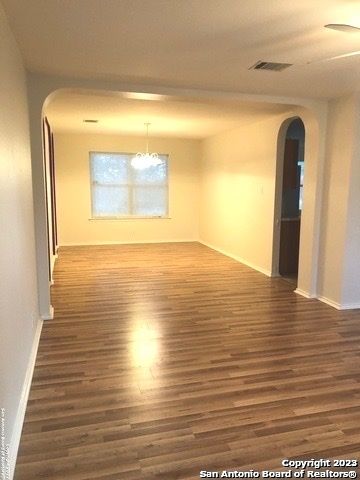 Chandelier, Empty room, Interior, Wood Texture Flooring