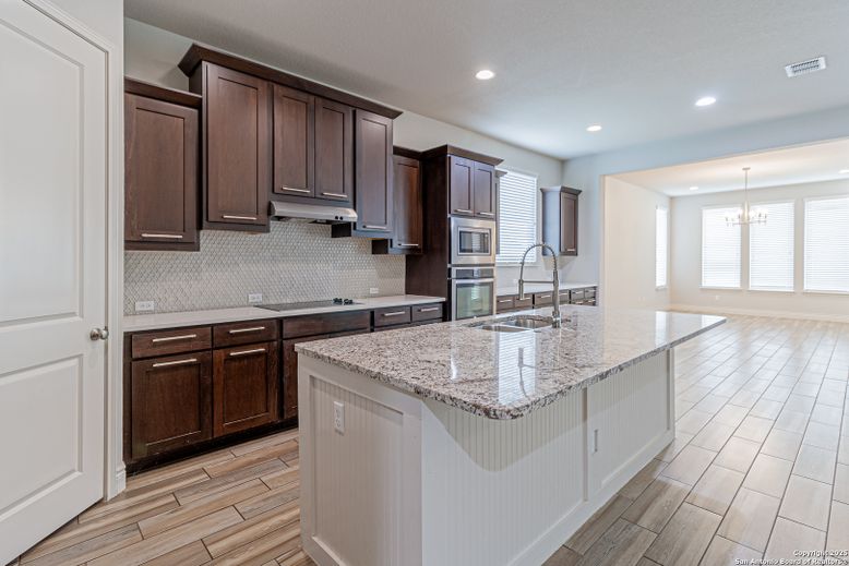 Chandelier, Interior, Kitchen, Recessed Lighting, Wood Texture Flooring