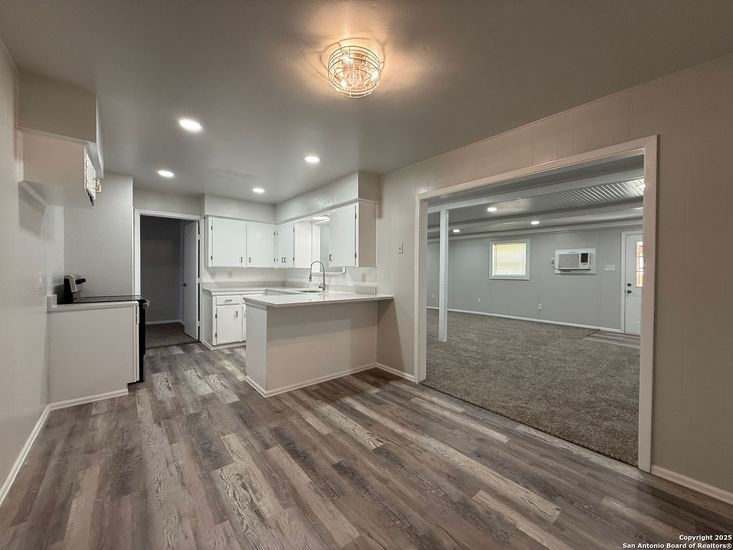 Interior, Kitchen, Recessed Lighting, Wood Texture Flooring